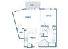 One bedroom one bathroom floorplan image at Jada Legacy Central Apartments in Plano, TX